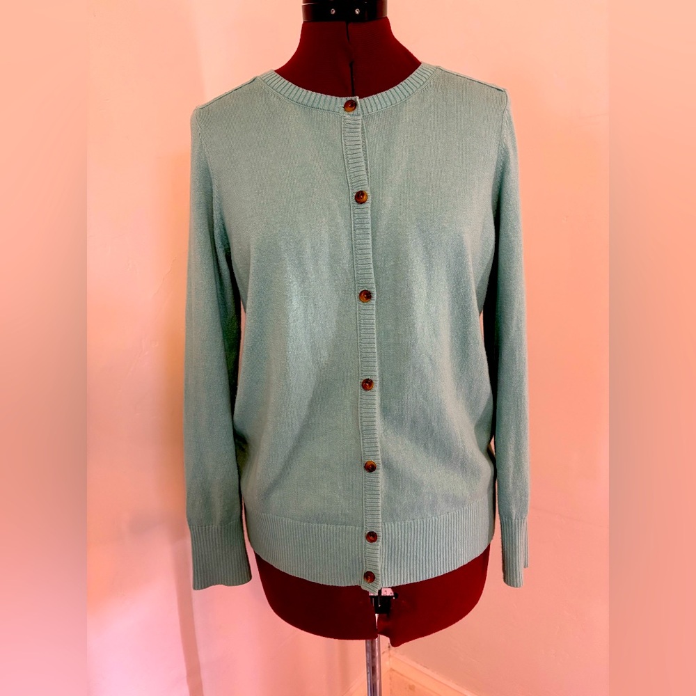 LL Bean summer cotton and cashmere aqua teal cardigan small medium